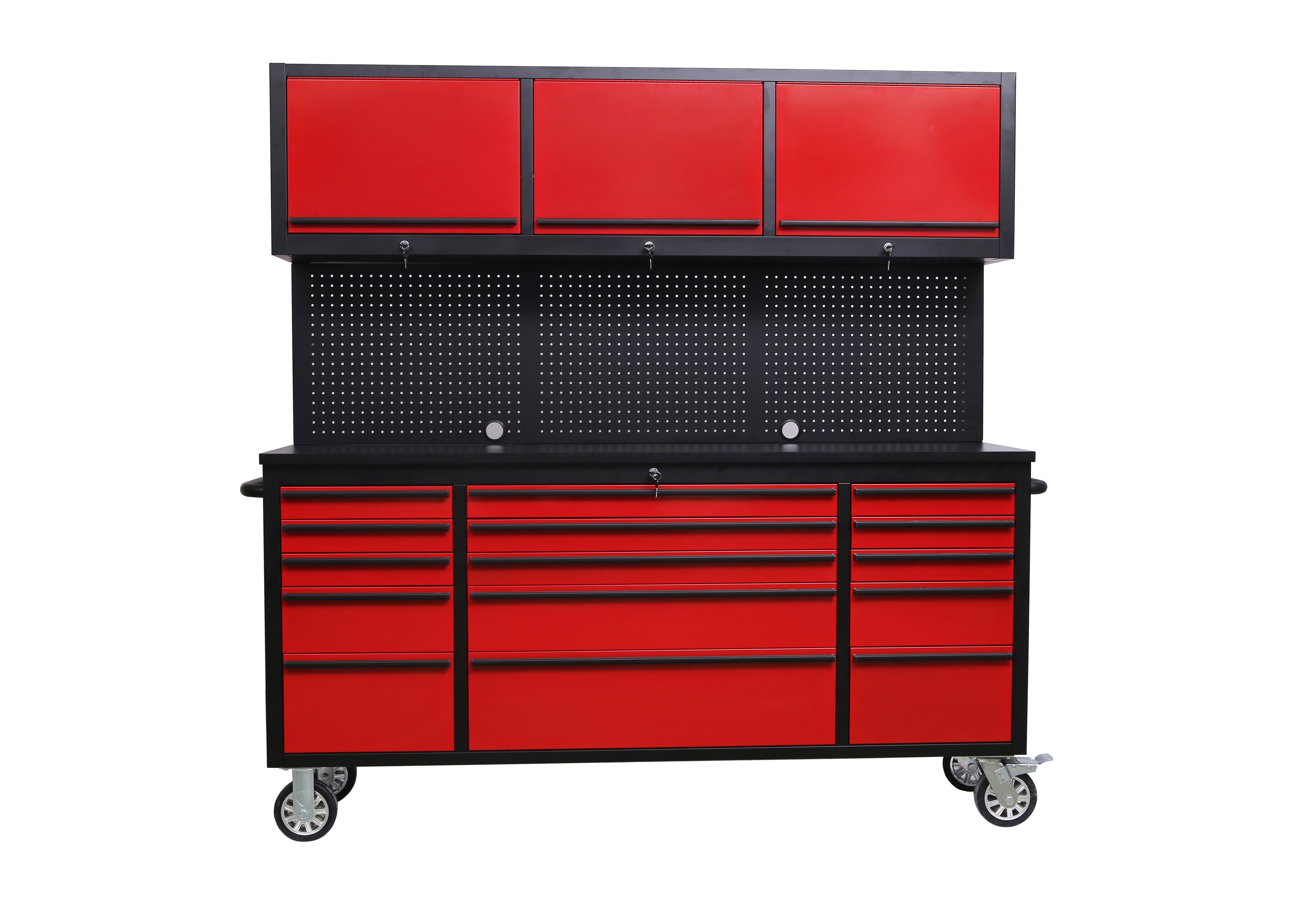 72 inch red coating tool chest with pegboard