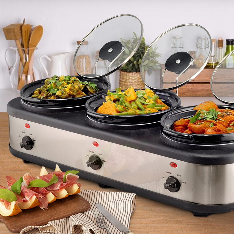 3 In 1 Triple Slow Cooker Triple Crock Pot 1.5l X 3