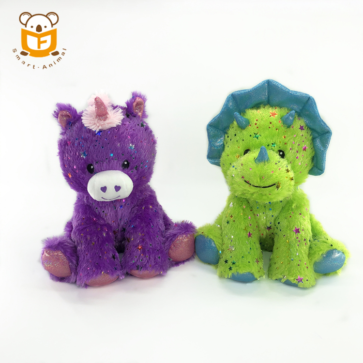 Custom Multicoloured Printed Plush Unicorn And plush Dinosauer stuffed plush toy