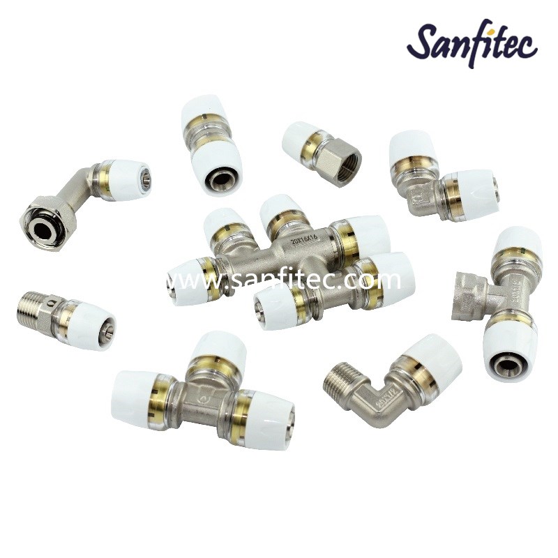 Push Fittings,brass fittings; Brass fittings for water supply; brass pex fittings; brass pipe fittings; copper fitting; reducing tee; pipe fitting; radiator valve; DZR brass fitting; sanfitec