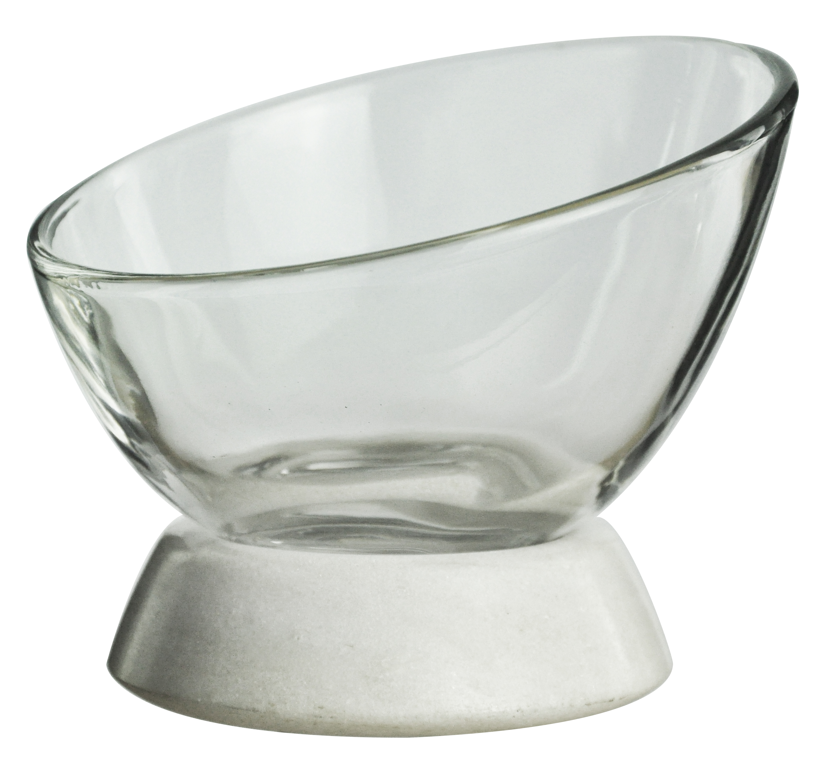 Glass bowl with marble base and porcelain spoon