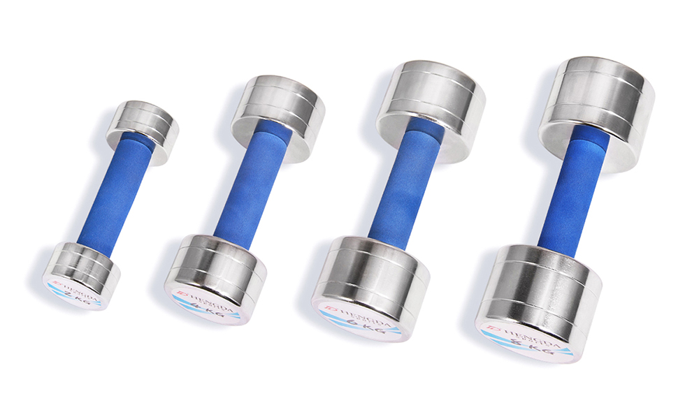 Fixed uni-body chrome dumbbell with foam 1-10KG