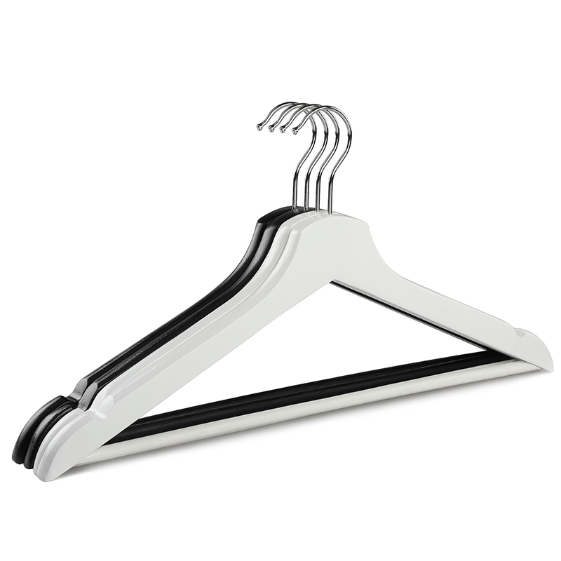 White and Black Wooden Hangers with Chrome Hook