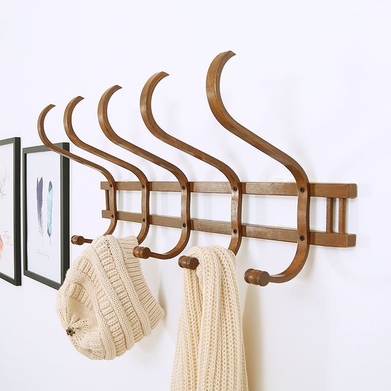Coat hanger 5 Standard Hooks Wall-Mounted Wooden Wall Mounted Coat Rack