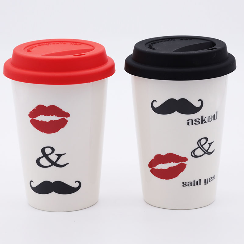 ZH-1956 mustache and kiss 320ml single wall mug travelling mug