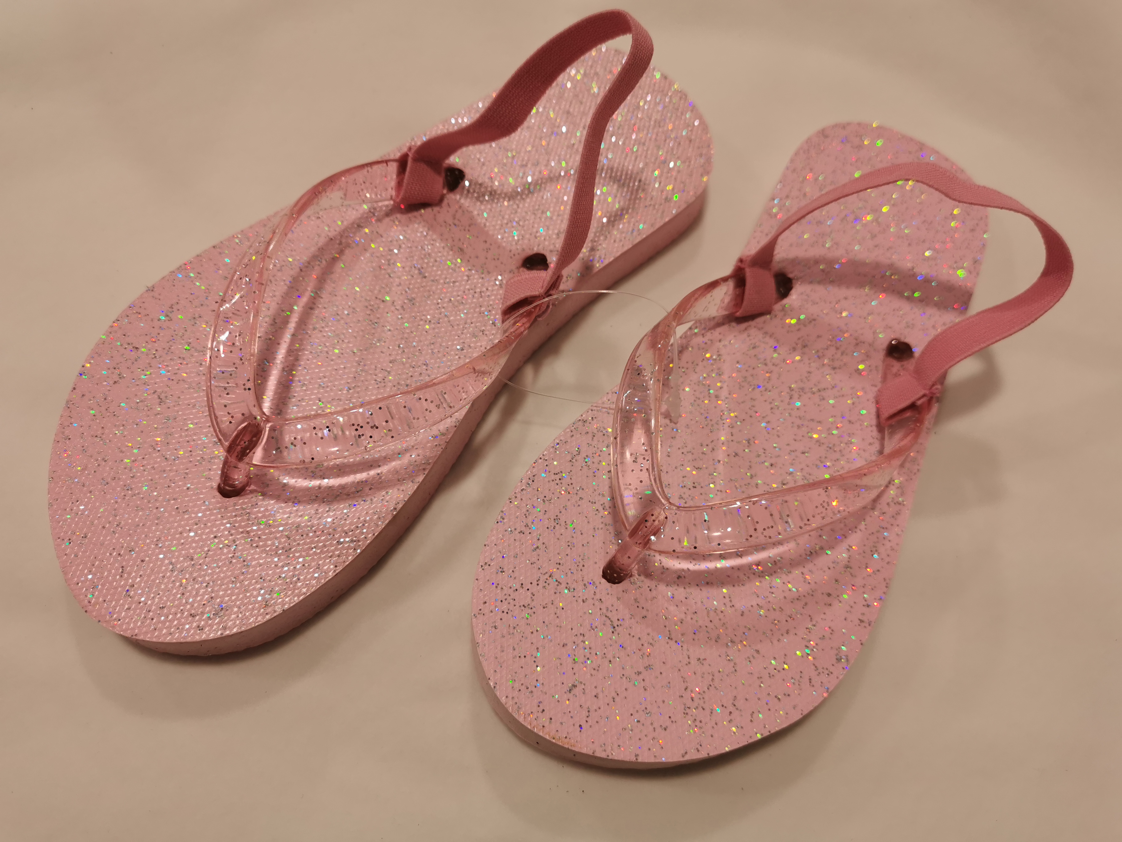 Glitter shimmering powder kid girl beach flip flops