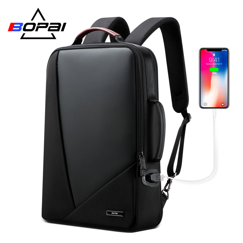 Trendy mens compact expandable business travel laptop backpack bags watertight anti theft backpack with usb charger