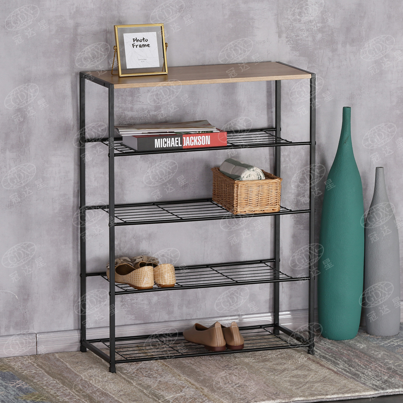 Shoe Rack, 5-Tier Storge shelf，Wooden Modern Furniture，Metal Frame
