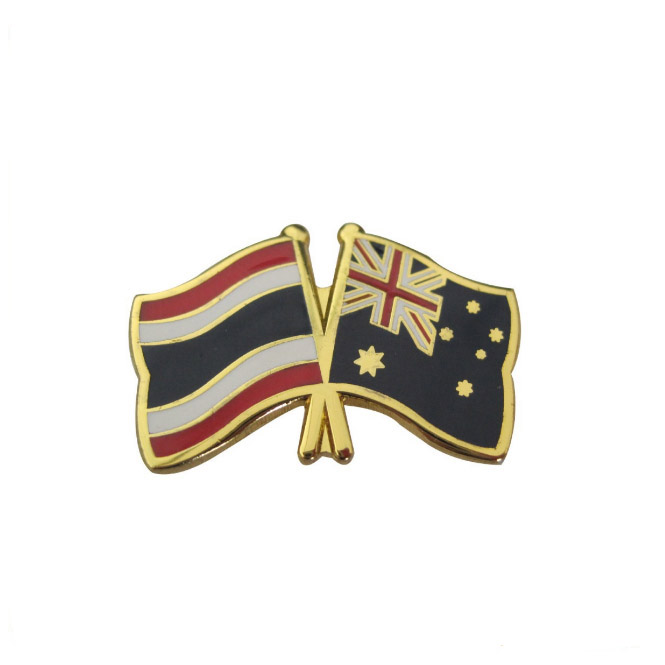 Wholesale Golden Twin Flag Hard Enamel Zinc Alloy Badge