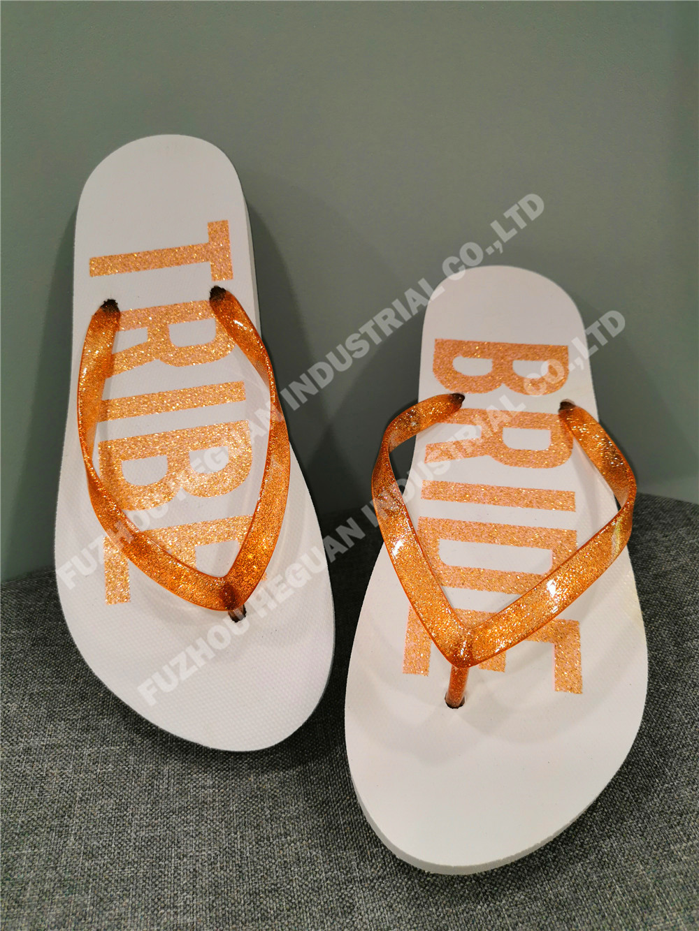 Gold glitter powder tranparent strap with powder insock printing