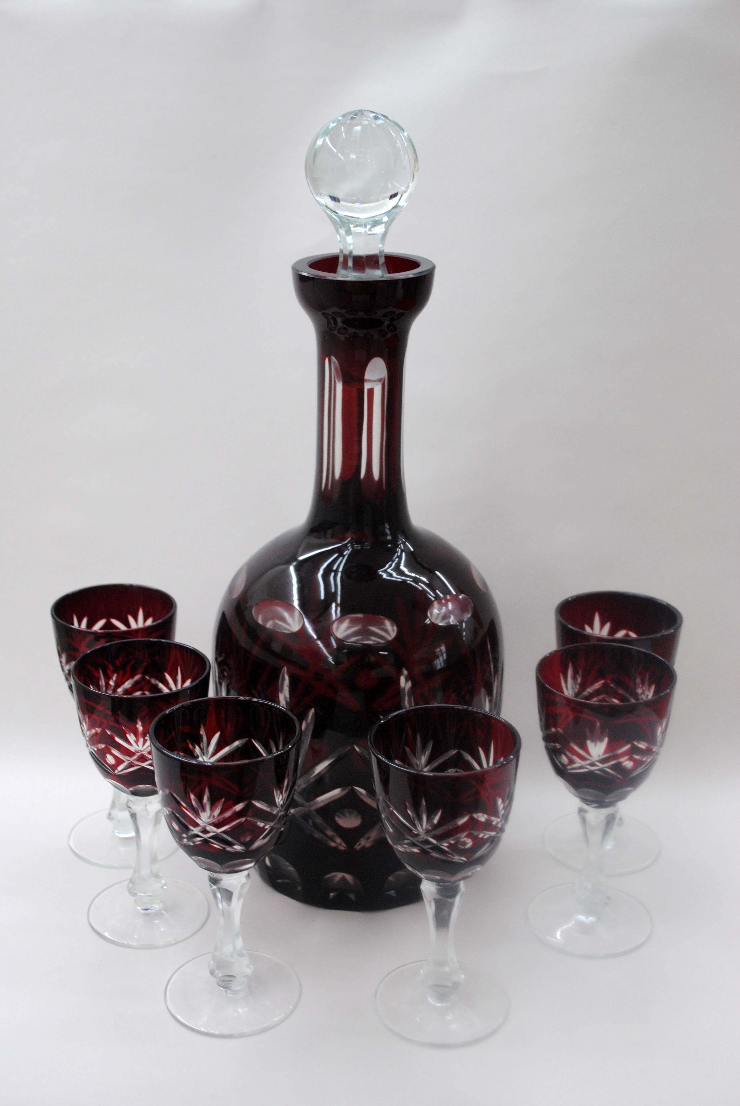 decanter w/glass,daily use and home decor( double layers colored glass w/hand-cut design)