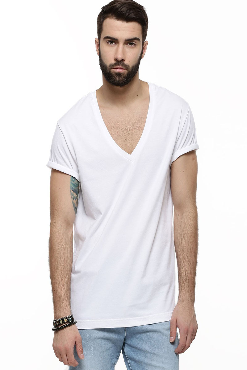 Unisex short sleeve deep V neck t shirt