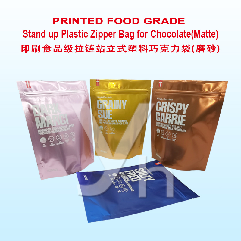 Printed Food Grade Stand up Plastic Zipper Bag for Chocolate(Matte)