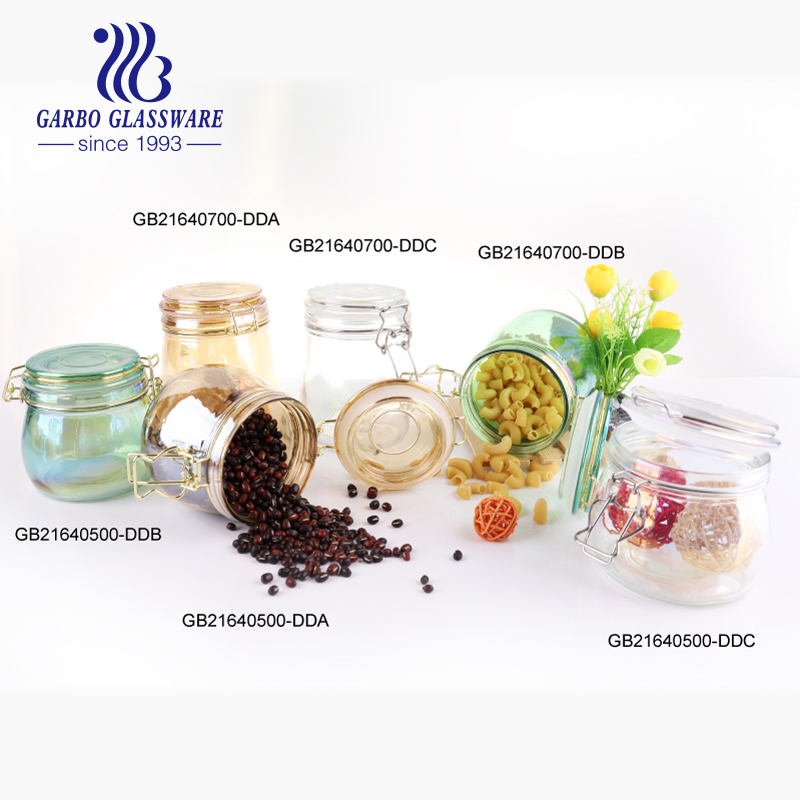 Electroplating700Ml Container Jars Clip Glass Lid Glass Storage Jar