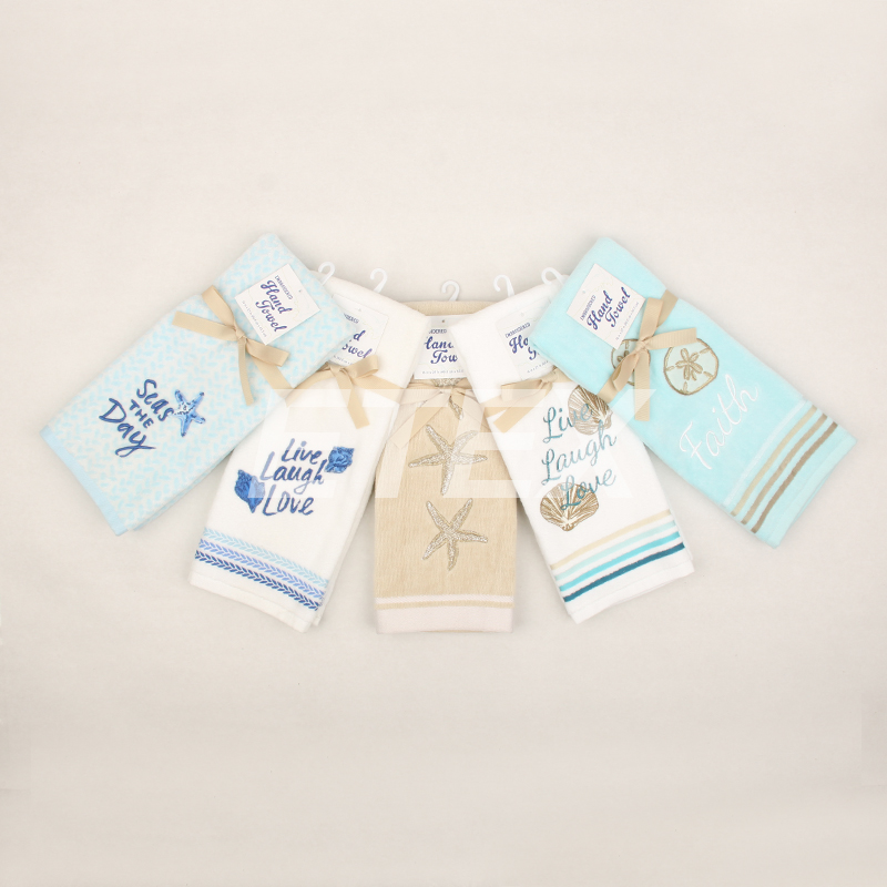 100% Cotton Coastal Velour embroidery tea towel hand towel