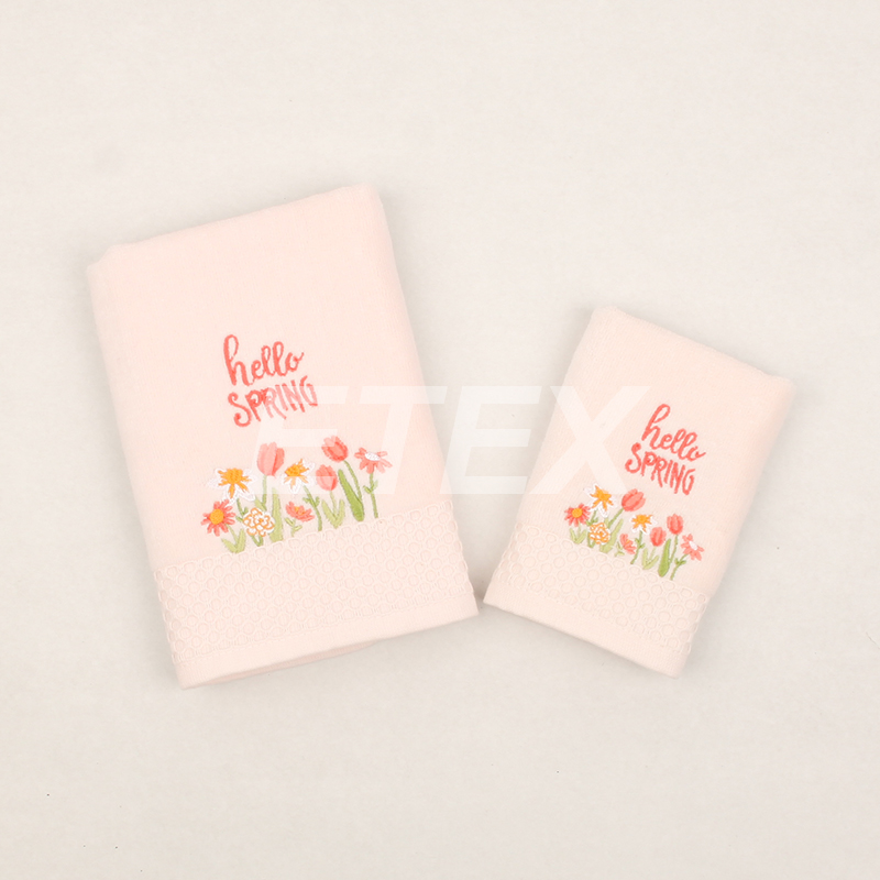 100% Cotton Velour solid towel set with emb.