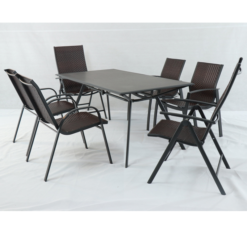1 Outdoor leisure furniture Dining Set: Steel tile Dining Table+ Auto-weaving Wicker Chair, Matt Dim grey+ Bronze Rattan