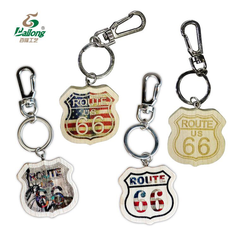 Factory Custom Printed Engraved Route 66 Design Wooden Key Chain
