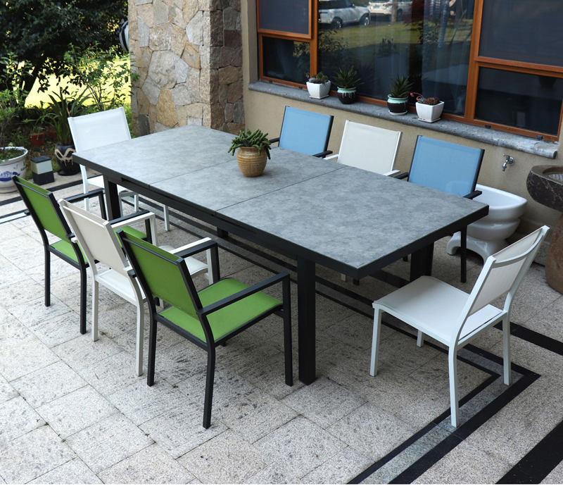 1 Outdoor leisure furniture Outdoor 8-seat Glass Garden Dining extension Table &Textilene Armchair