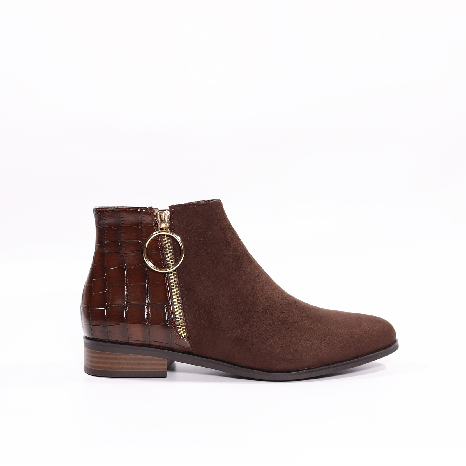 Women Ankle Boots In Zipper Style With Flat Outsole In Croco Pu Comfort Female Footwear