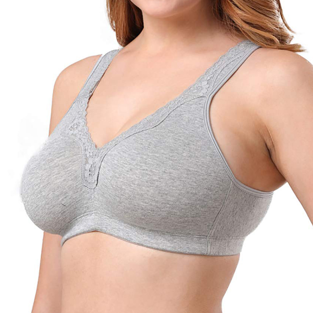 Wholesale Unpadded Soft Cotton Bra Breathable Women's Plus Size Wire Free Ultrathin Lace Bra