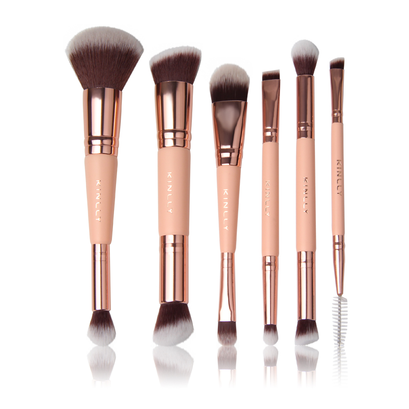 Portable face foundation blush powder eyeshadow 6pcs double-ended makeup brushes set