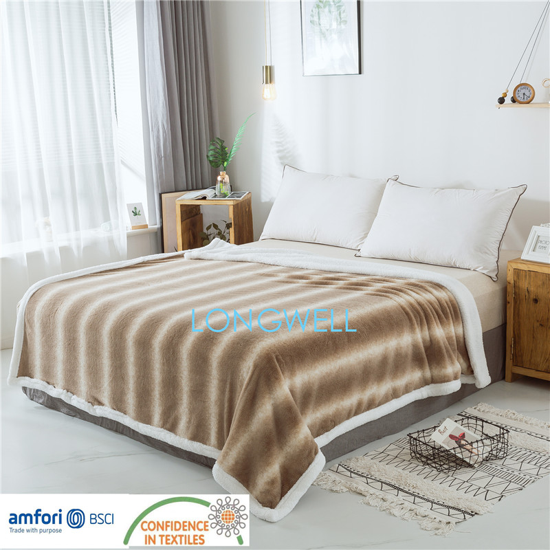 100%polyester rotary printed fake fur blanket/PV fleece blanket