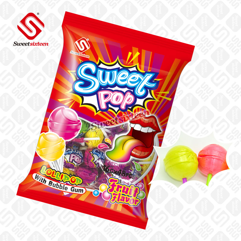 19g Fruit Lollipop With Bubble Gum