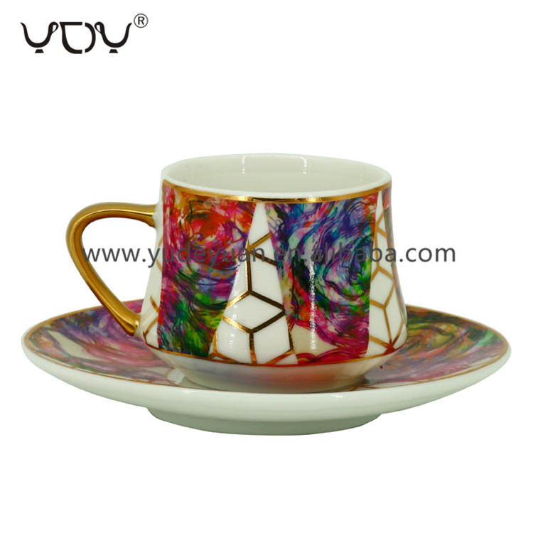 gold rim decal coffee tea 90cc colored cup and saucer set