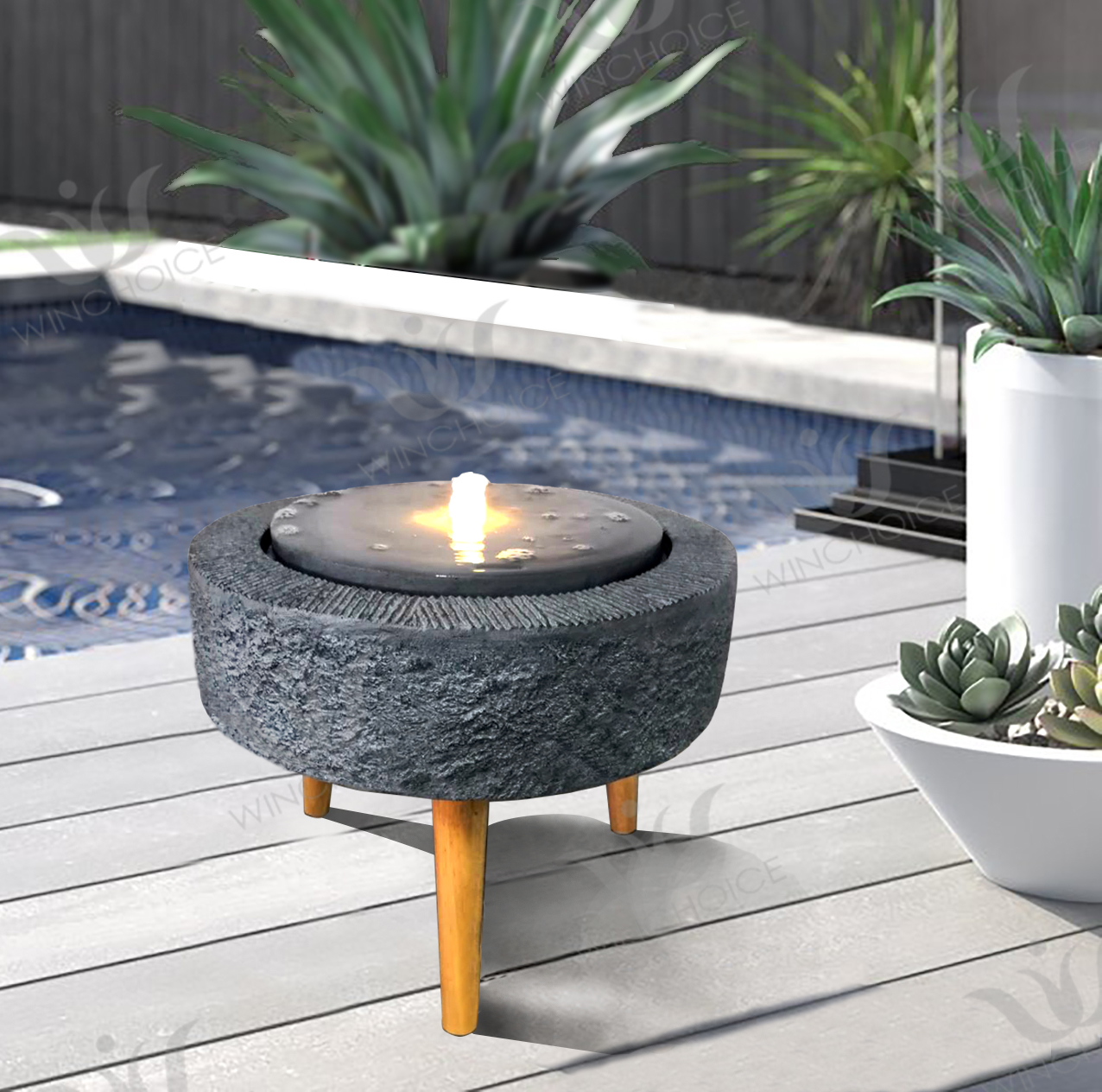 Bowl fountain w/ wood stand