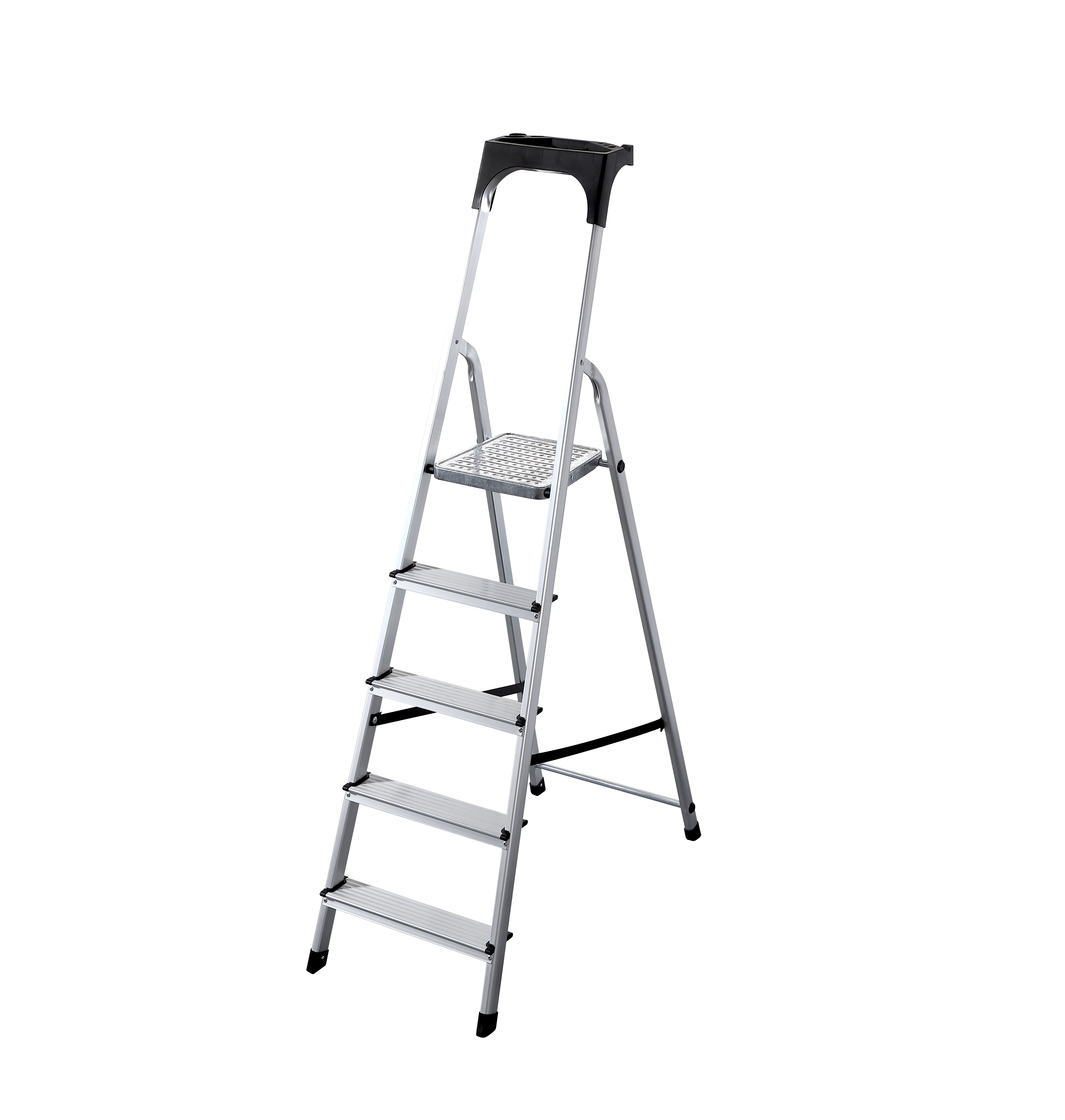 Aluminium 5 step household ladder with work tray