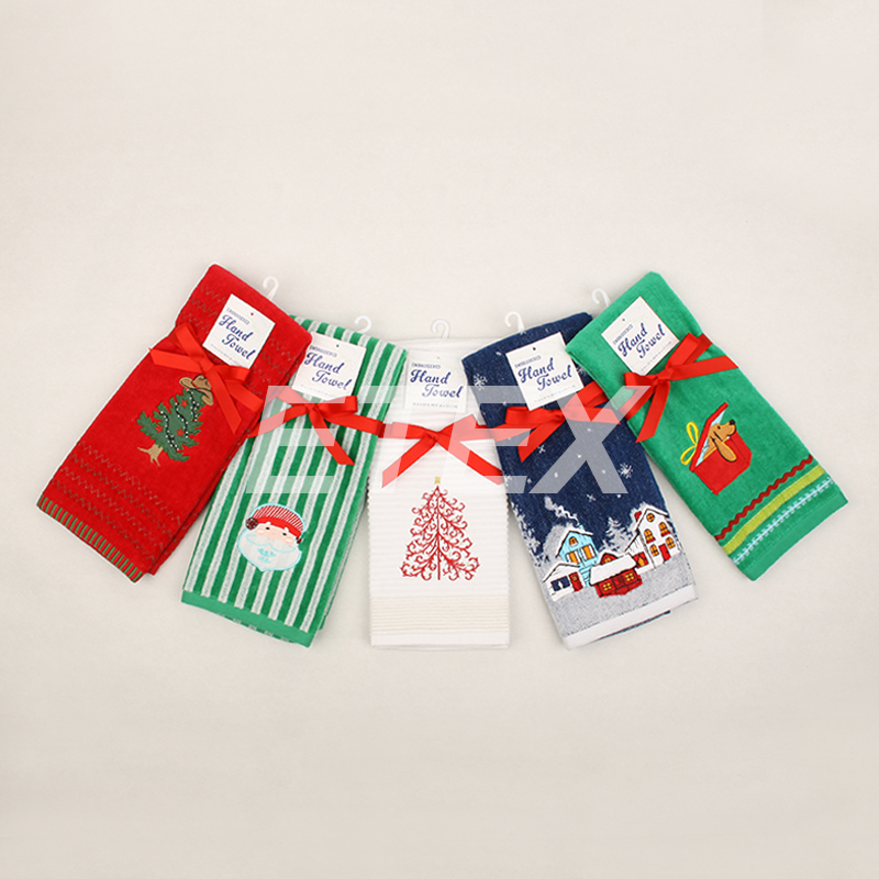 100%Cotton Xmas jacquard velour with embroidery tea towel hand towel