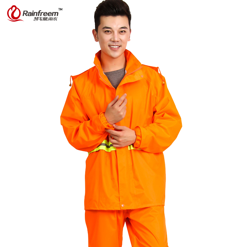 Rainfreem Orange Reflective Strap Raincoat Sanitation Worker Waterproof Clothes