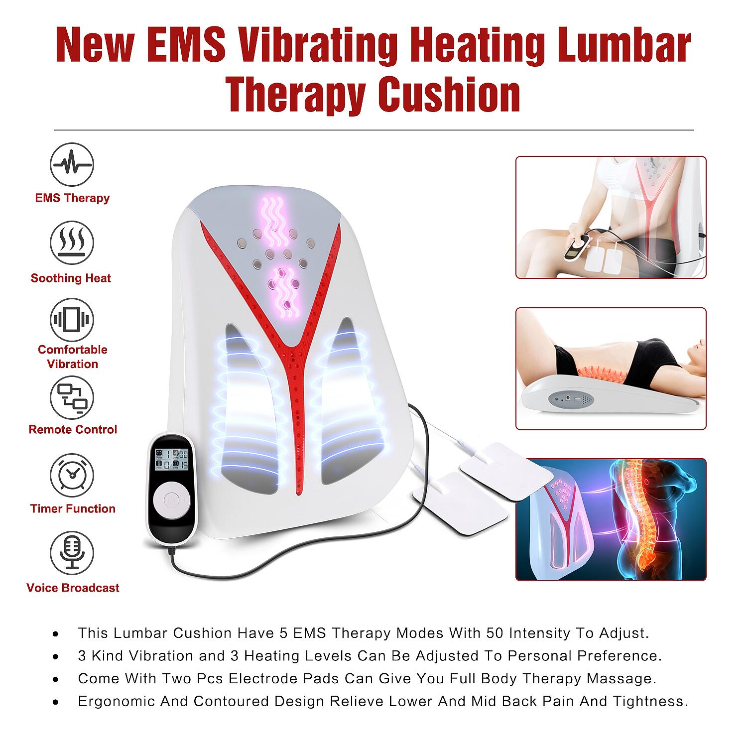 New Product EMS Vibration Heating Lumbar Waist Therapy Back Massager