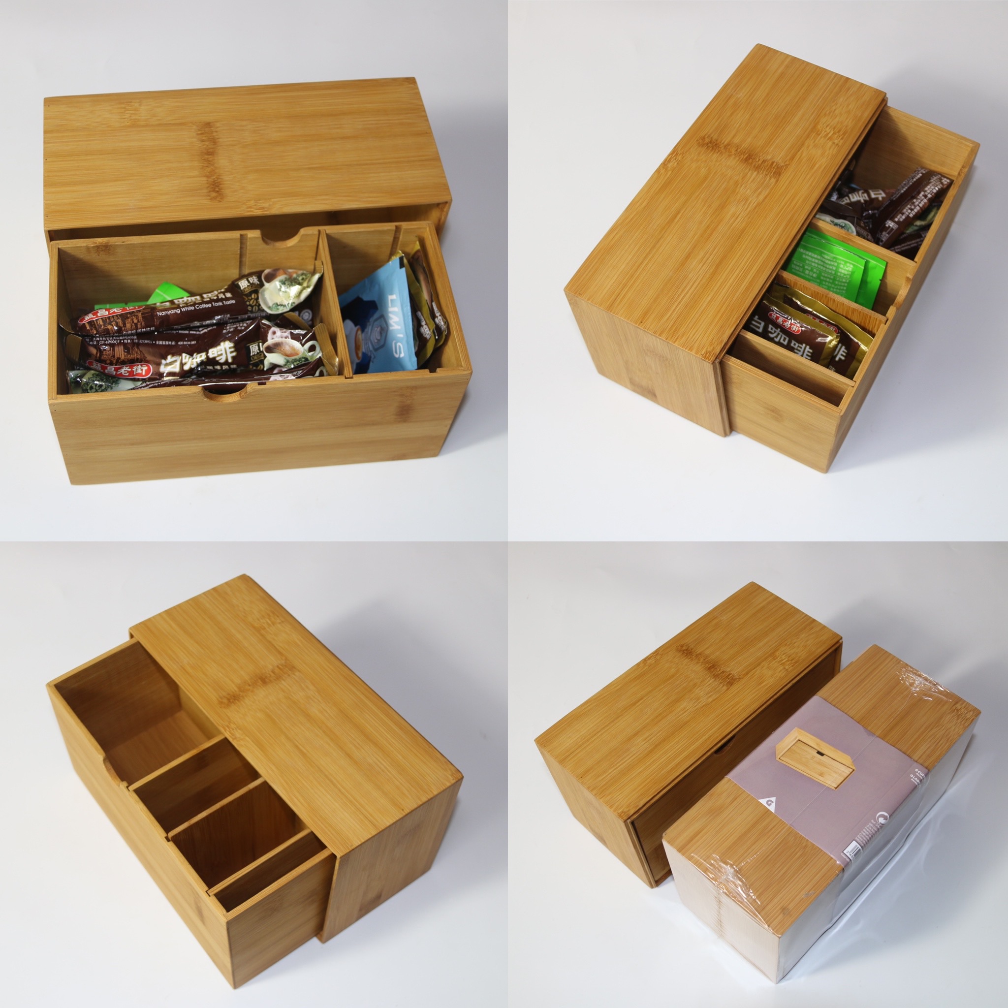 Modern Bamboo Coffee Capsule Organizer Display Box Bamboo Tea Bag Storage Box