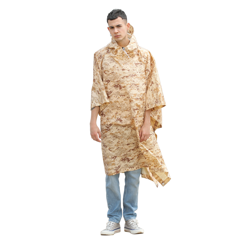 Rainfreem Camouflage Desert Color Oxford Rain Wear Windproof Military Raincoat Poncho for Heavy Rain