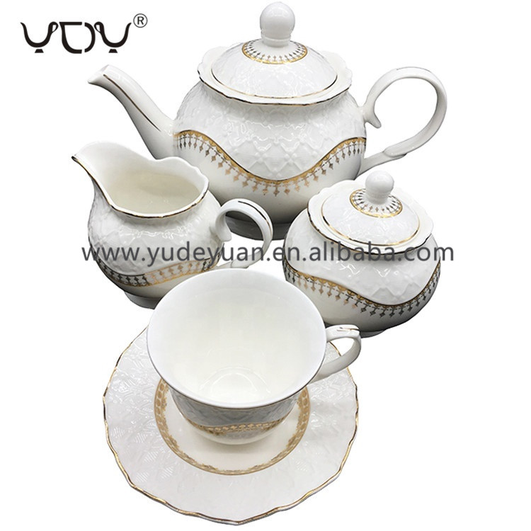 17pcs glod rim embossed flower turkish tea coffee sugar canister set