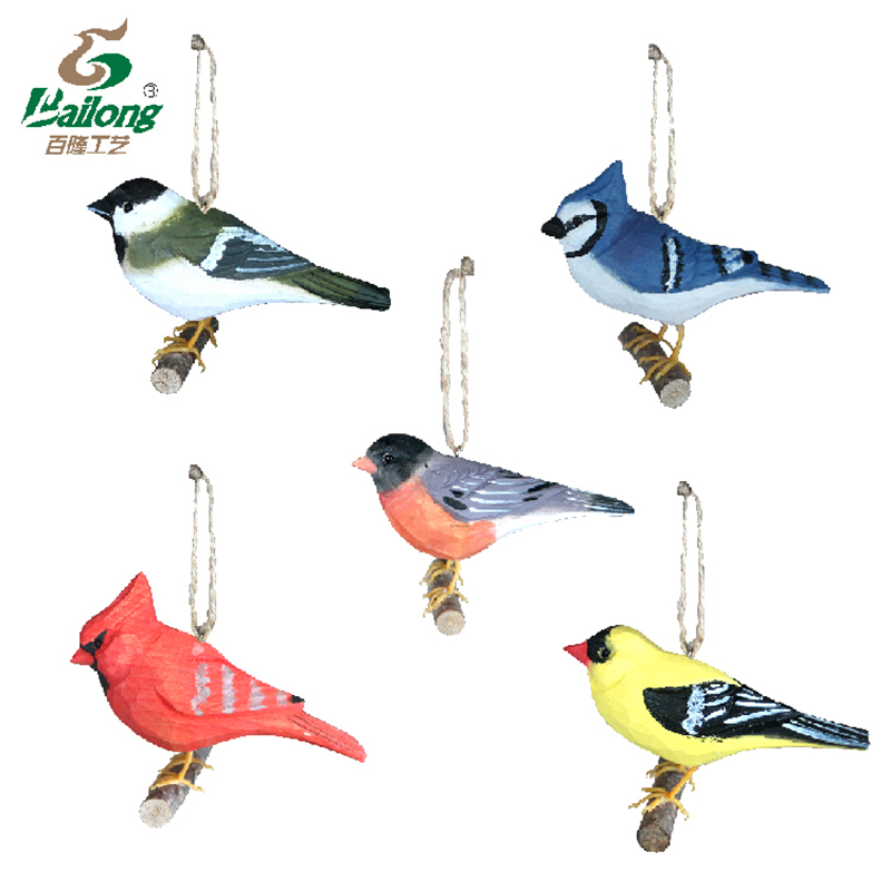 Custom Home Decorative Wooden Hand Carved Bird Hanging Ornament
