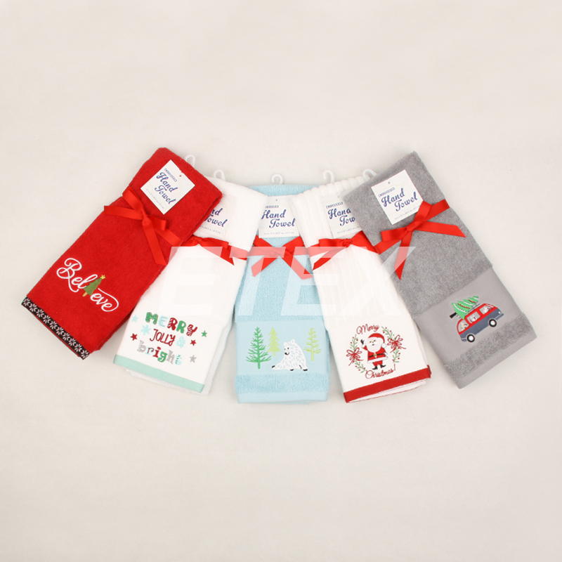 100% Cotton Xmas terry tea towel hand towel with embroidery