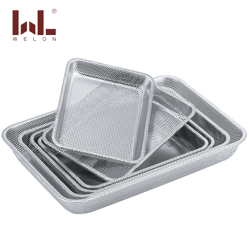 Stainless steel rectangle tray with hole Japanese perforated tray