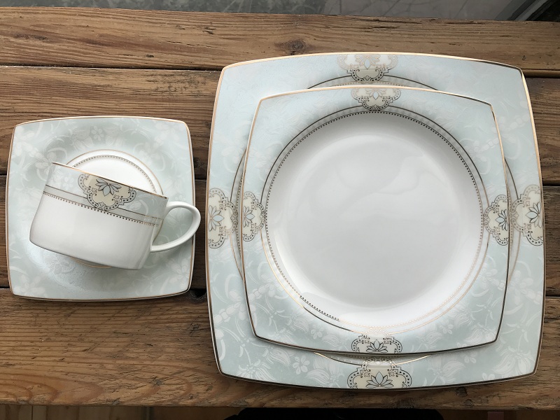bone china square HP dinner set gold platinum