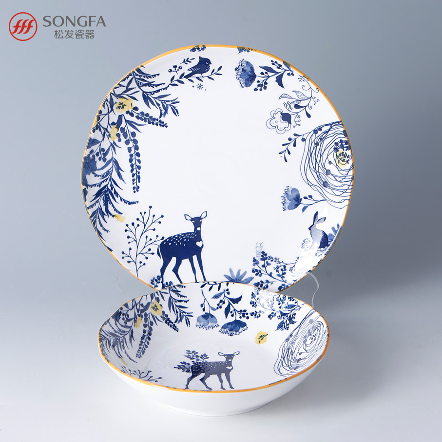 Songfa blue world Japanese style new bone china bowl and plate baker set