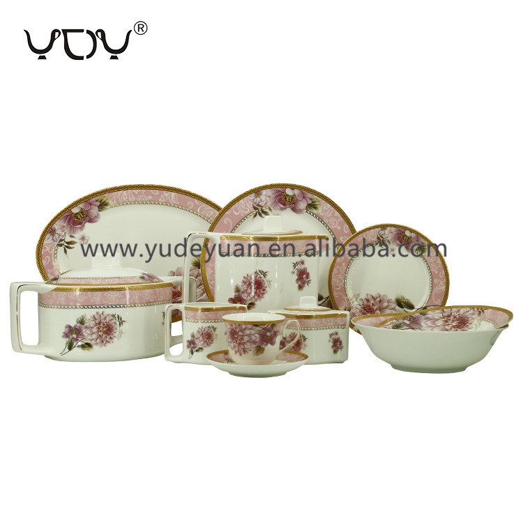 YDY Round Shape Porcelain Ceramic Royal Bone china Dinnerware Dinner Set With Gold Rim