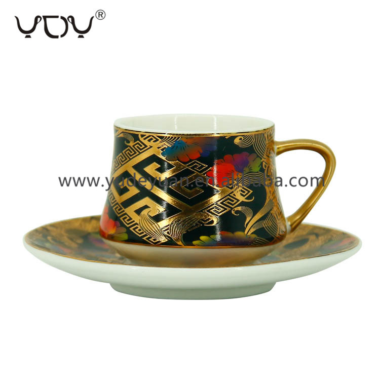 2020 new design 90cc gold plated 12pcs tea coffee cups saucers
