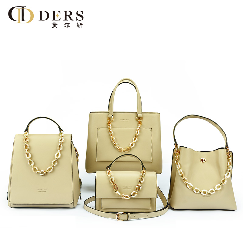 Shiling leather--Customized ladies' PU handbag/cross body bag/backpack with a special chain ,factory