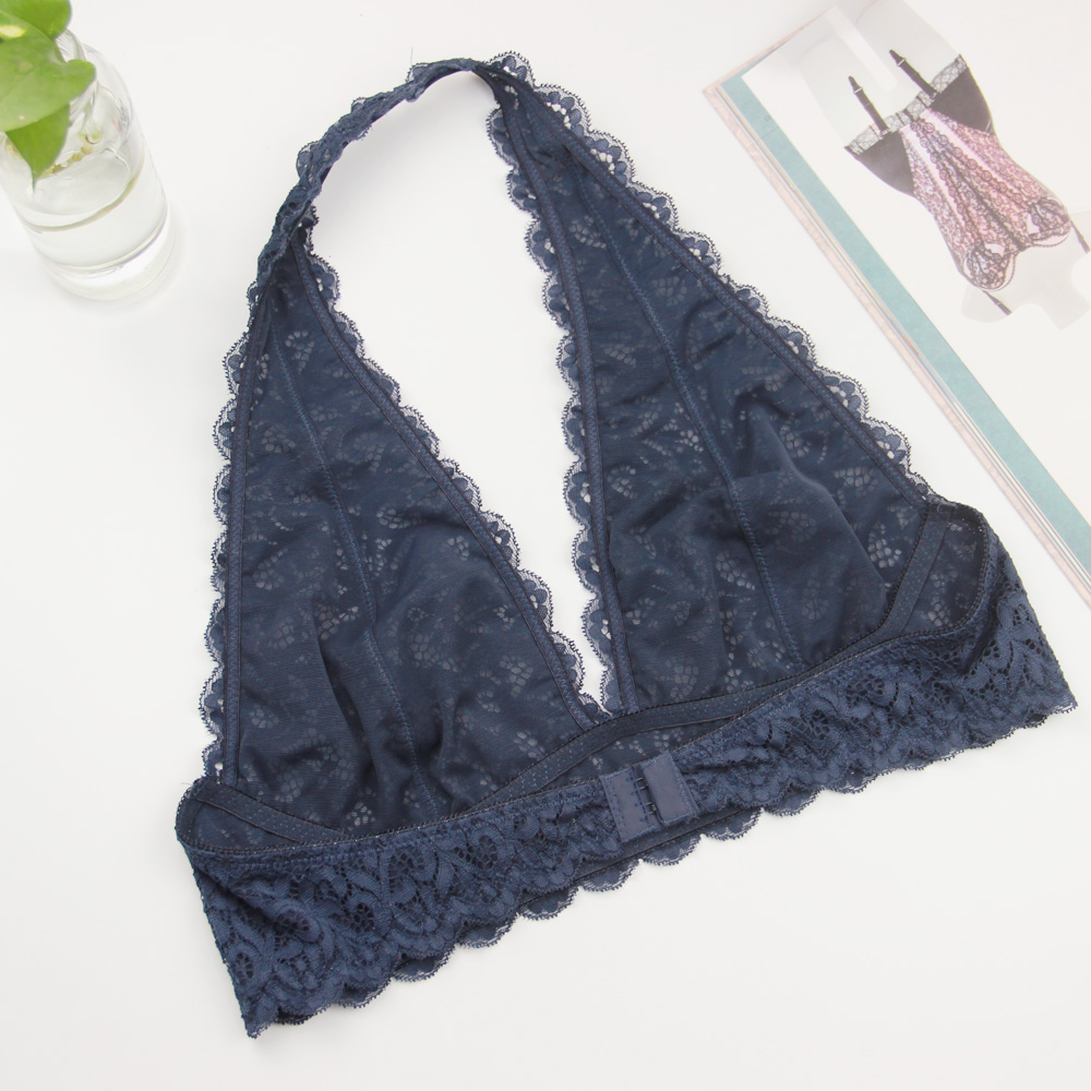 Wholesale Girl Floral Lace Halter Soft Bra Ladies Breathable Hook Eye Closure Wireless Bralette