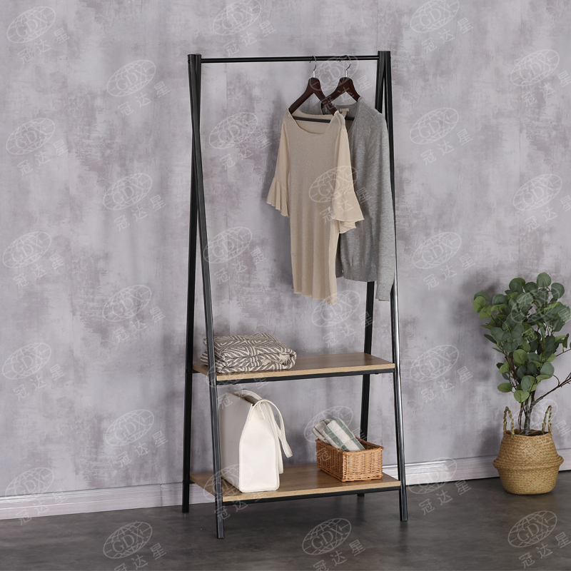 Metal Garment Rack with 2 Wood Storage Shelves,Black and Modern oak for Entry,Living room and Bedroom