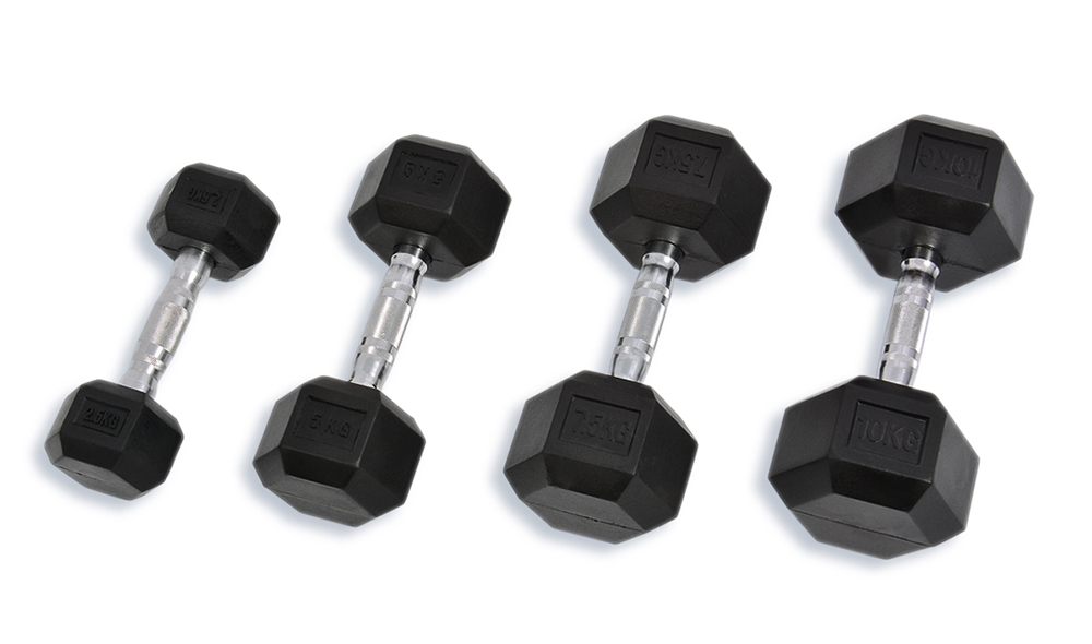 Hex rubber coated dumbbell