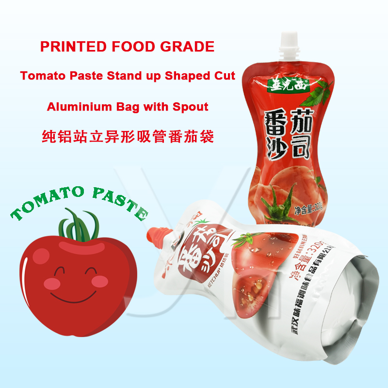 Printed Food Grade Tomato Paste Stand up Shaped Cut Aluminium Bag with Spout