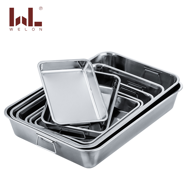Stainless steel rectangle tray Japanese tray Deep tray with handle